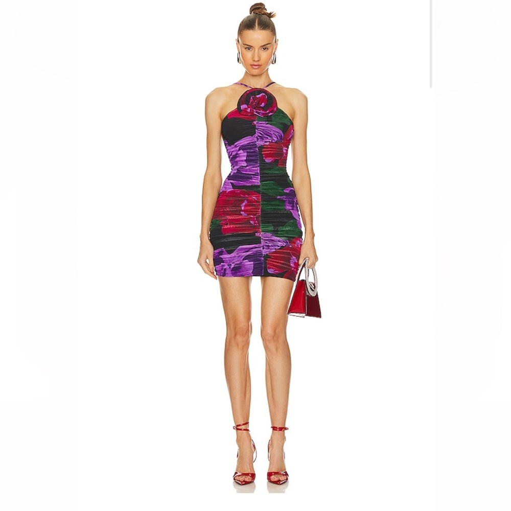 AFRM Floral Halter Mini Dress - Black, Purple, Red